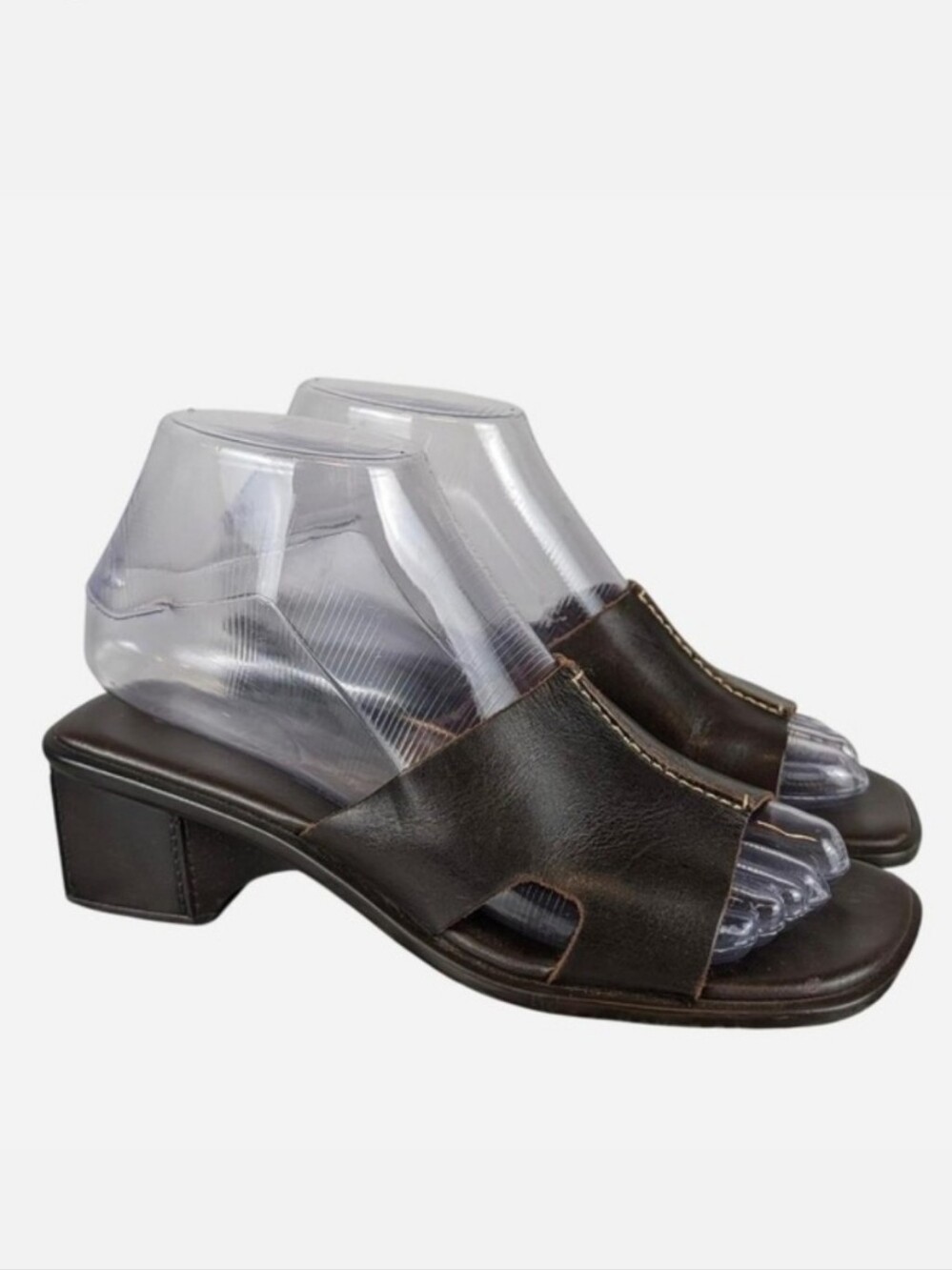 Montego Bay Club Y2K Genuine Leather Block Heel Mule Sandals Brown 5.5